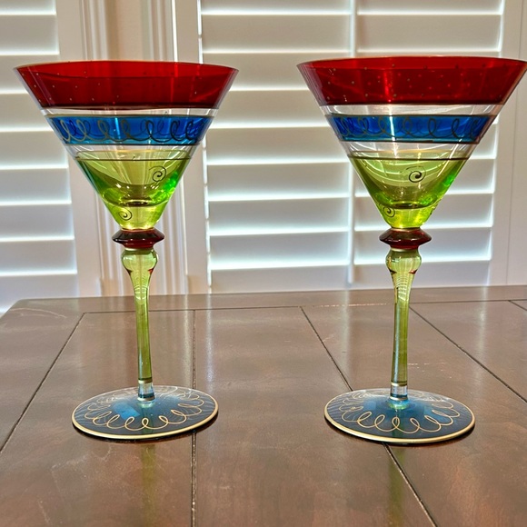 Pottery Barn Other - Pottery Barn Red and Green and Blue Martini Glasses